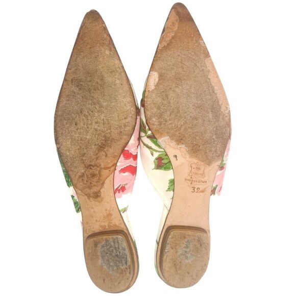 LK BENNETT Peony Floral Print Slip-On Mules 39 US 8 Pointed Toe Pink White Flats - Picture 7 of 9